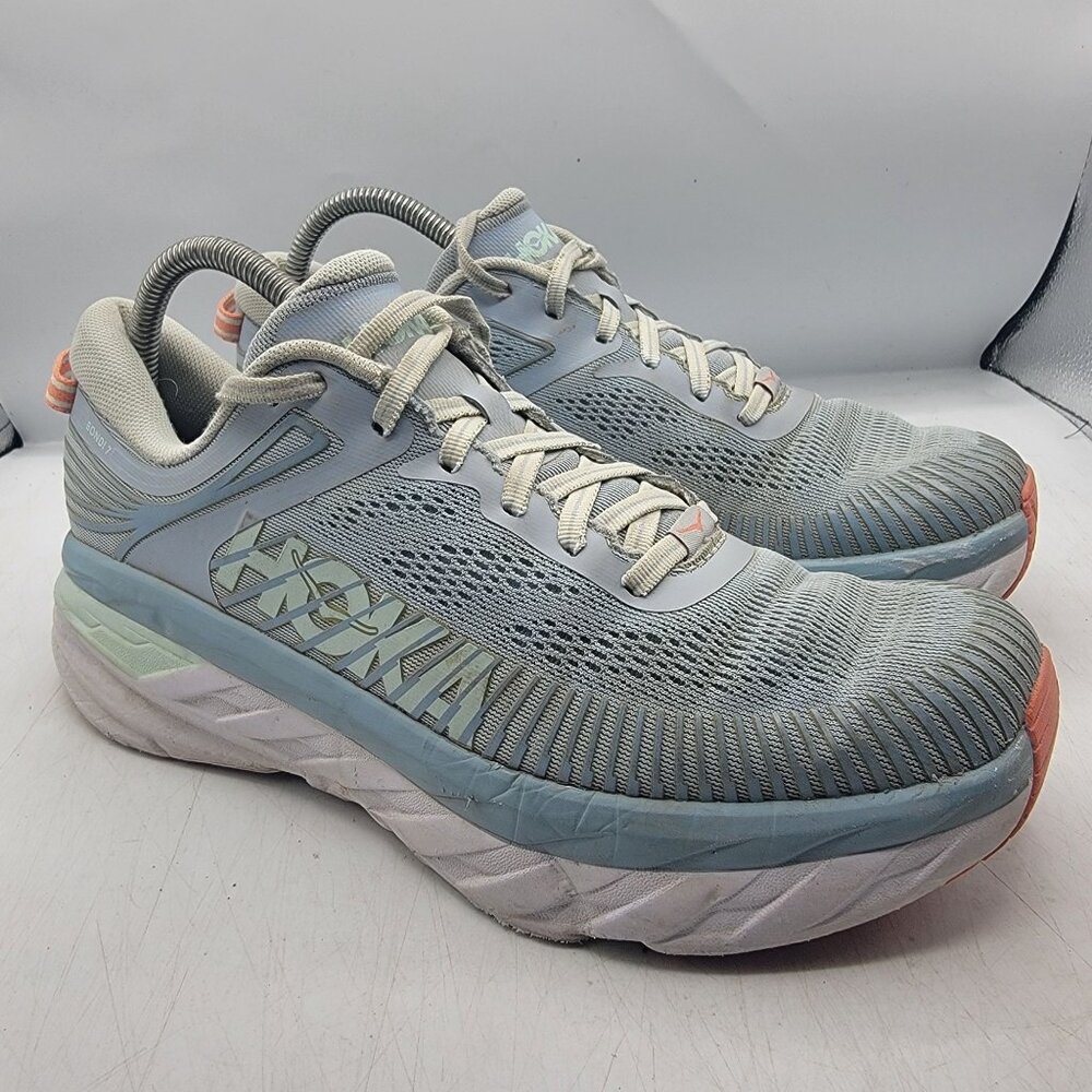 Hoka One One Bondi 7 Womens 9.5 Blue Fog Sneaker Shoes Athletic Outdoors Causal